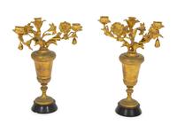 A Near Pair of French Gilt Bronze Floral Three-Light Candelabra