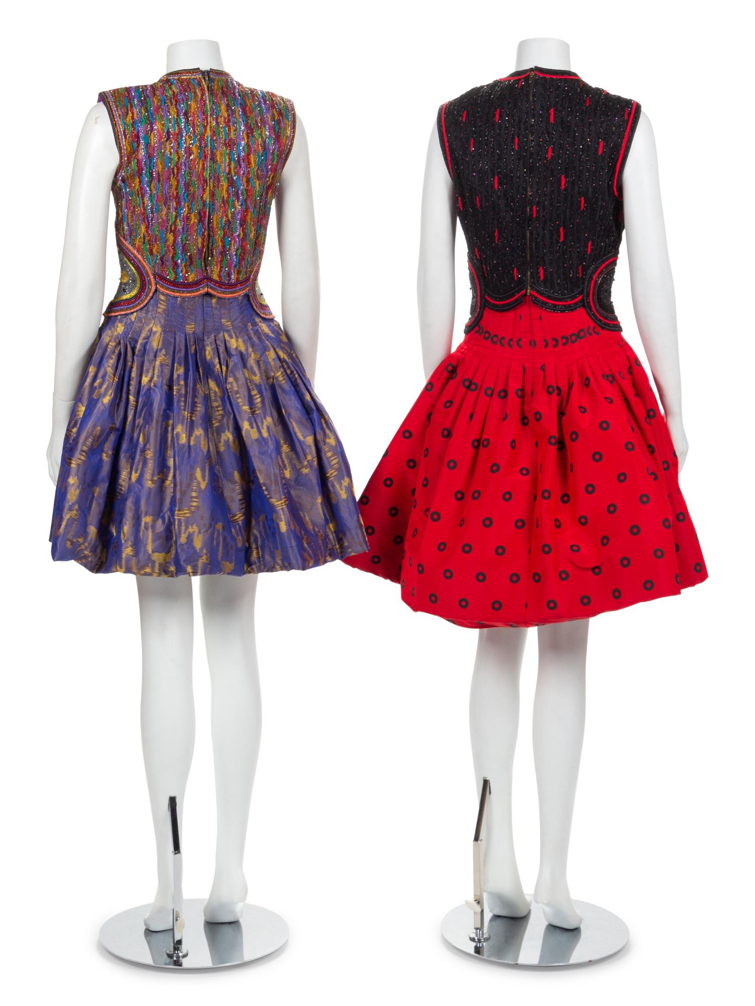 Two Geoffrey Beene Embroidered Dresses, Fall 1990