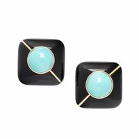 Onyx, Turquoise, and Yellow Gold Earrings