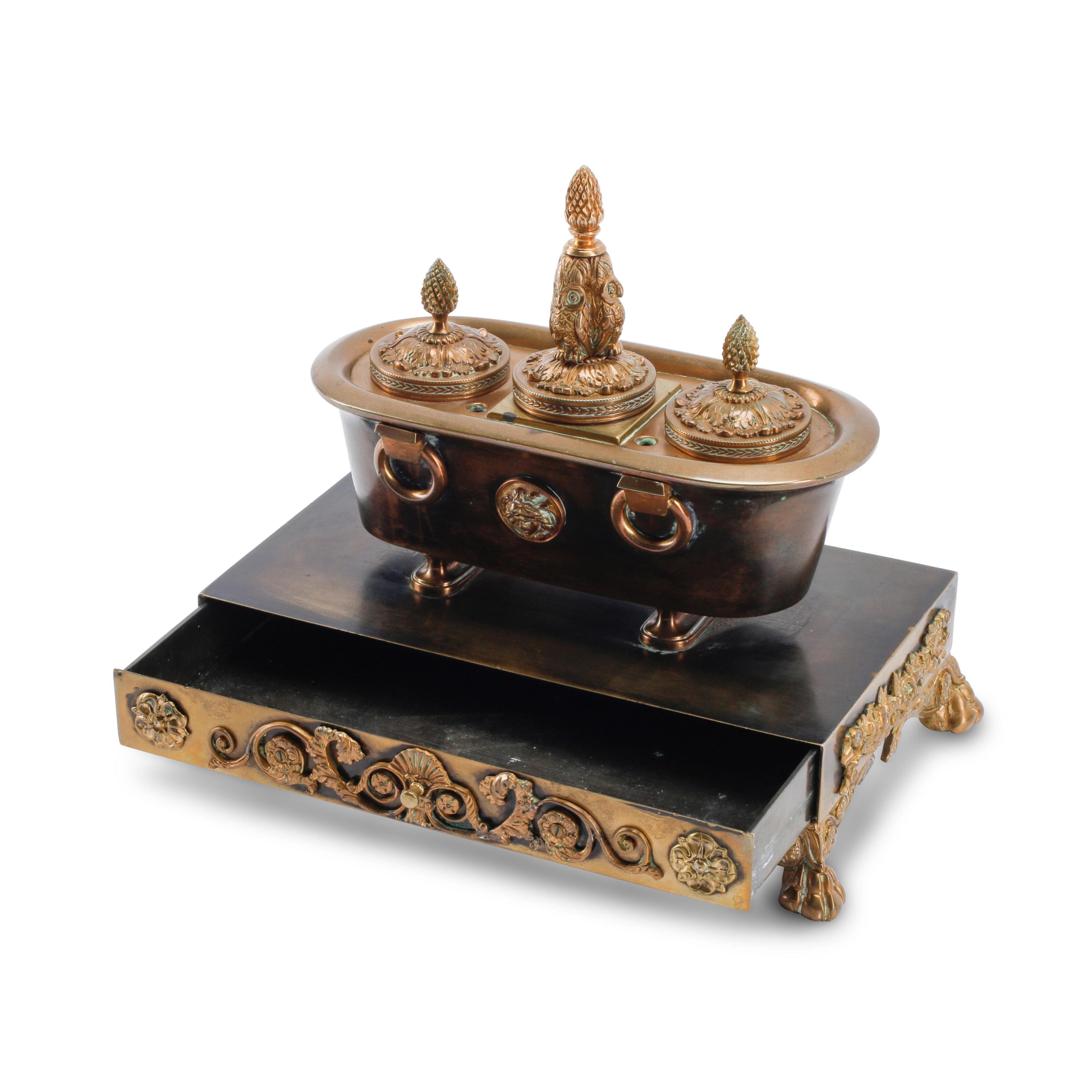 A French Gilt and Patinated Bronze Inkwell