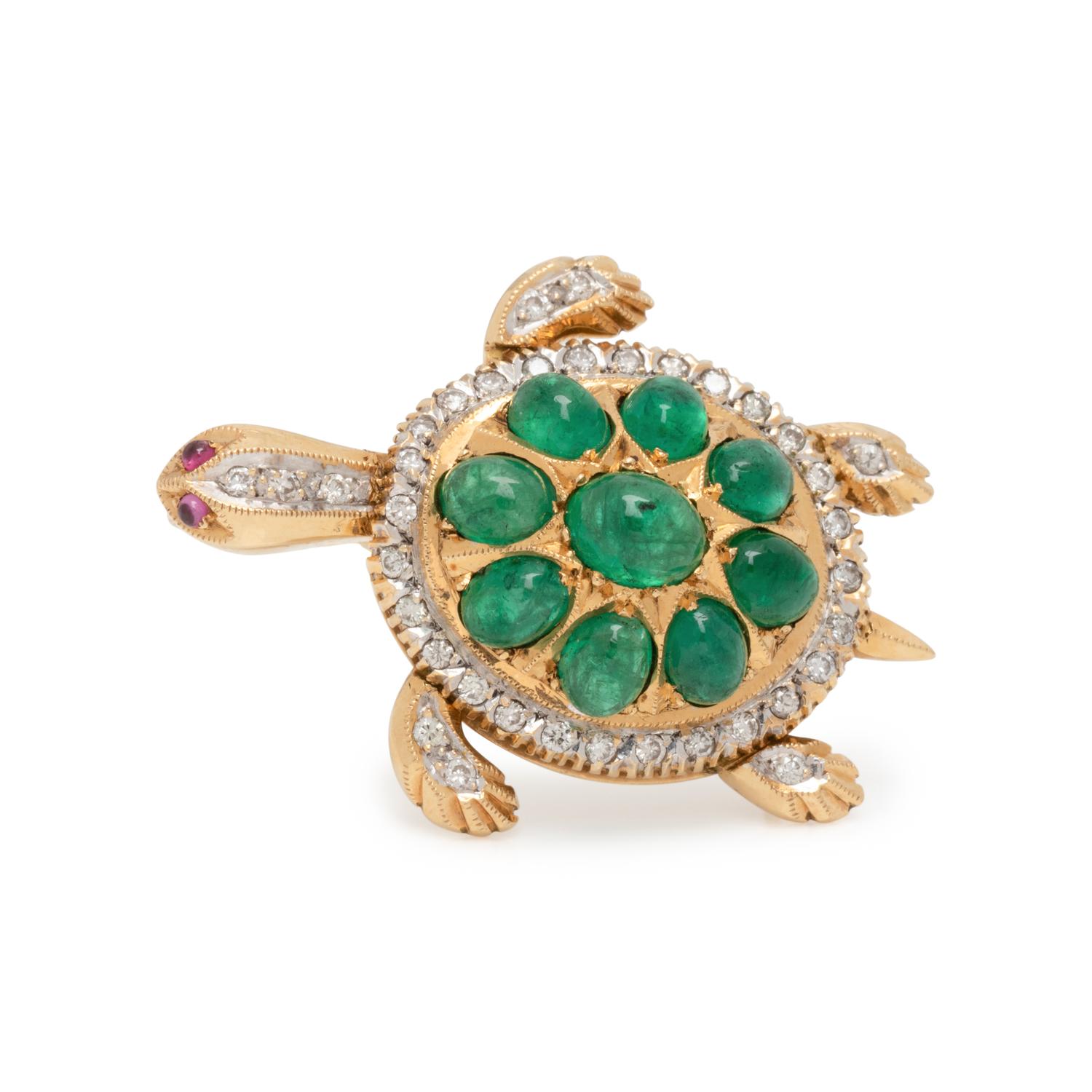 EMERALD AND DIAMOND TURTLE PENDANT/BROOCH