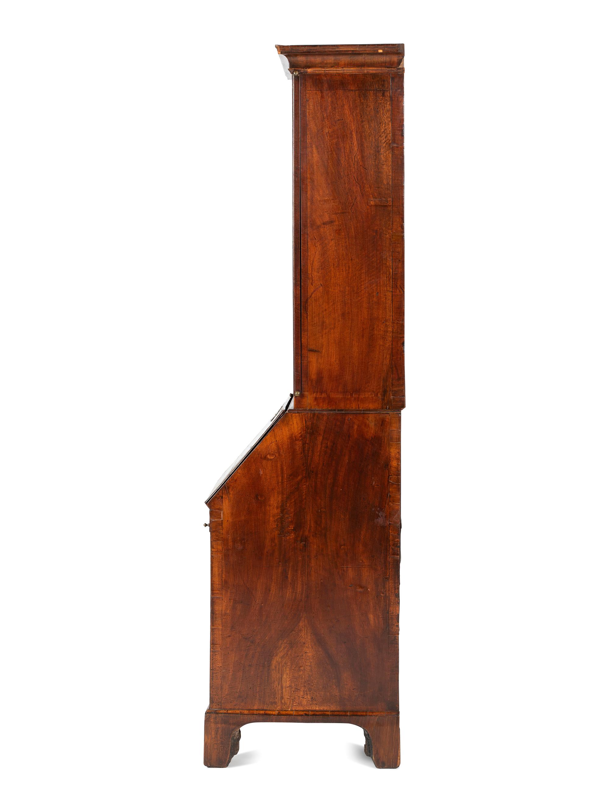 A George II Burl Walnut Slant Front Secretary Bookcase