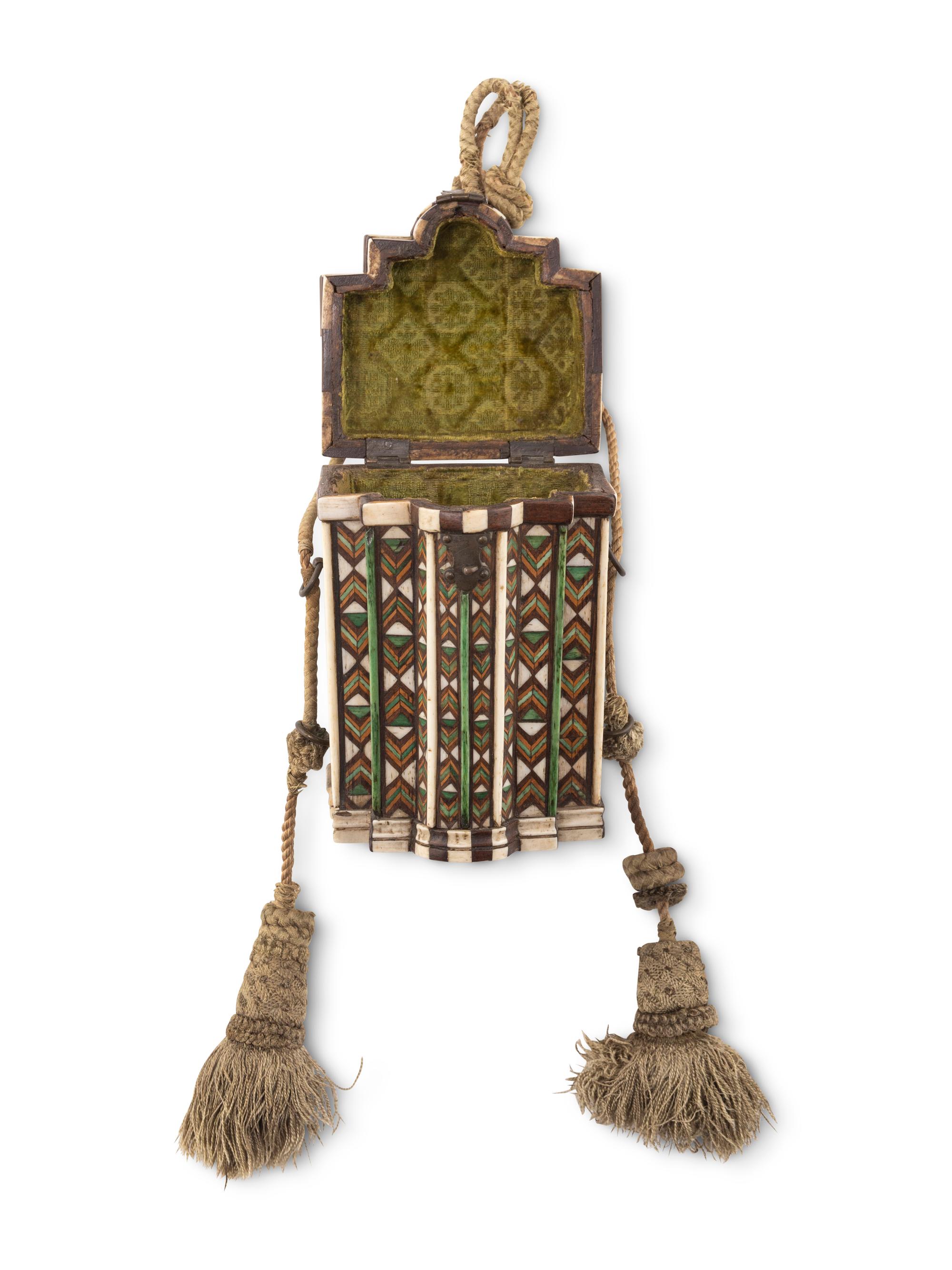 An Italian Embriachi Style Green-Dyed Bone and Marquetry Box
