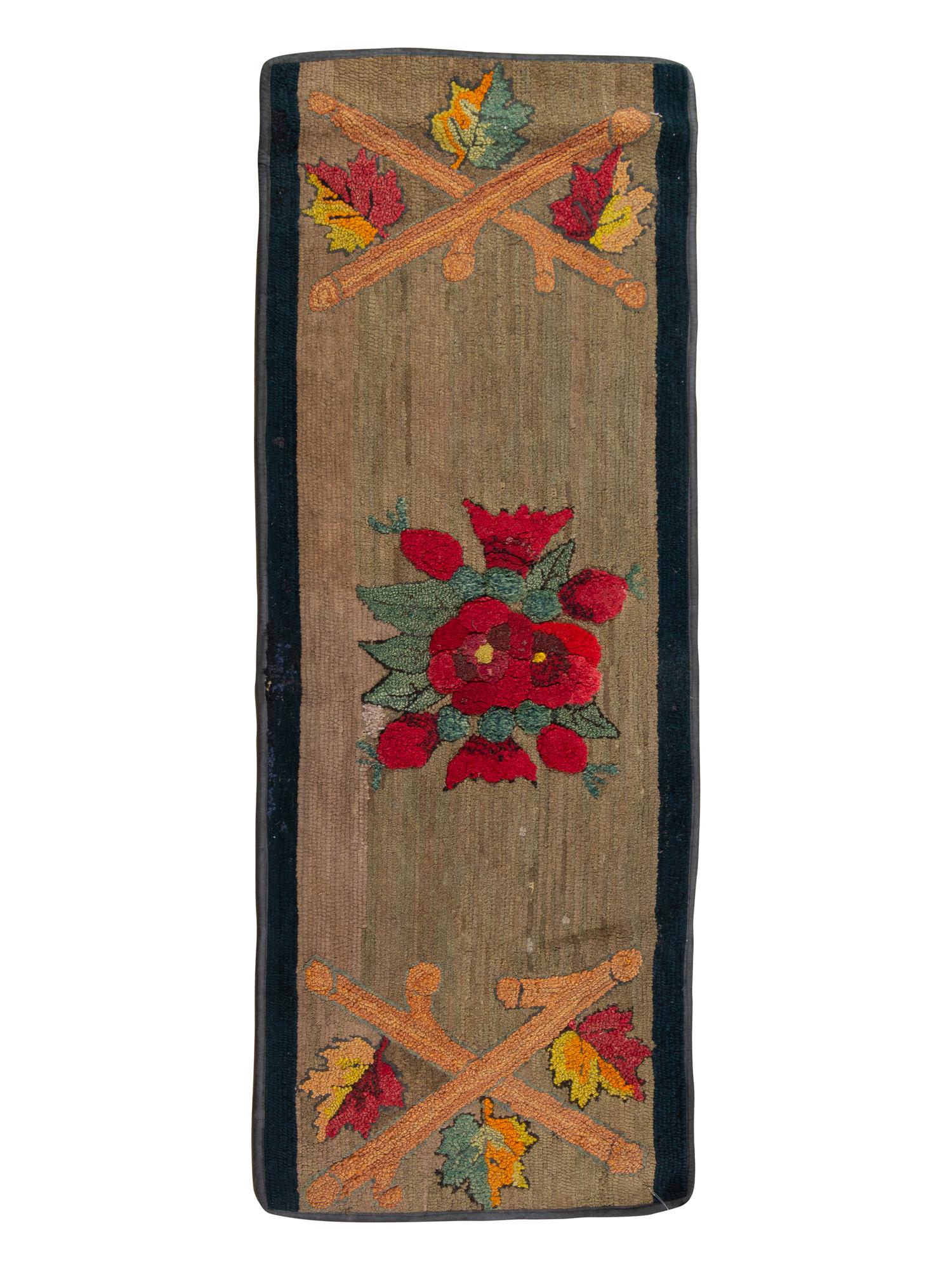 SENT TO COWANS: An American Rose and Leaf Decorated Hooked Rug