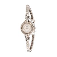 ELGIN, 14K WHITE GOLD AND DIAMOND WRISTWATCH