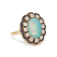 YELLOW GOLD, OPAL, DIAMOND, AND ENAMEL RING