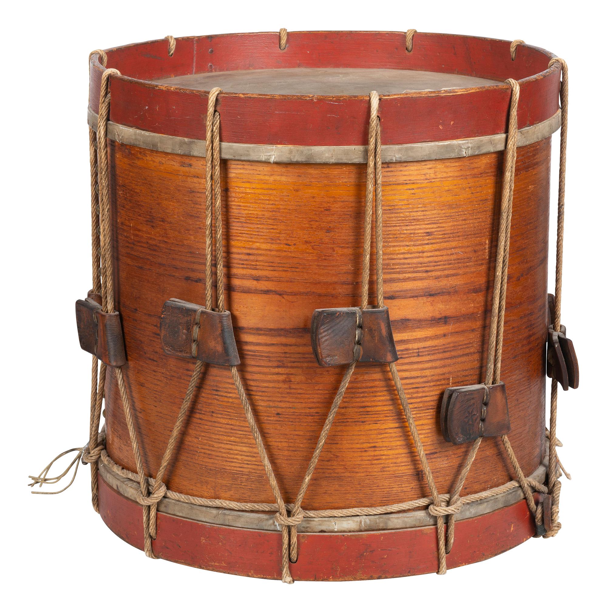 [CIVIL WAR]. Regulation US Infantry hand-painted snare drum. Attributed manufacture to Charles E. Town, Bath, ME.