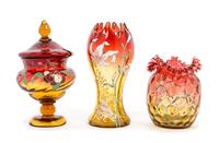 Three Victorian Amberina Glass Articles Height of tallest 10 inches — 19TH CENTURY