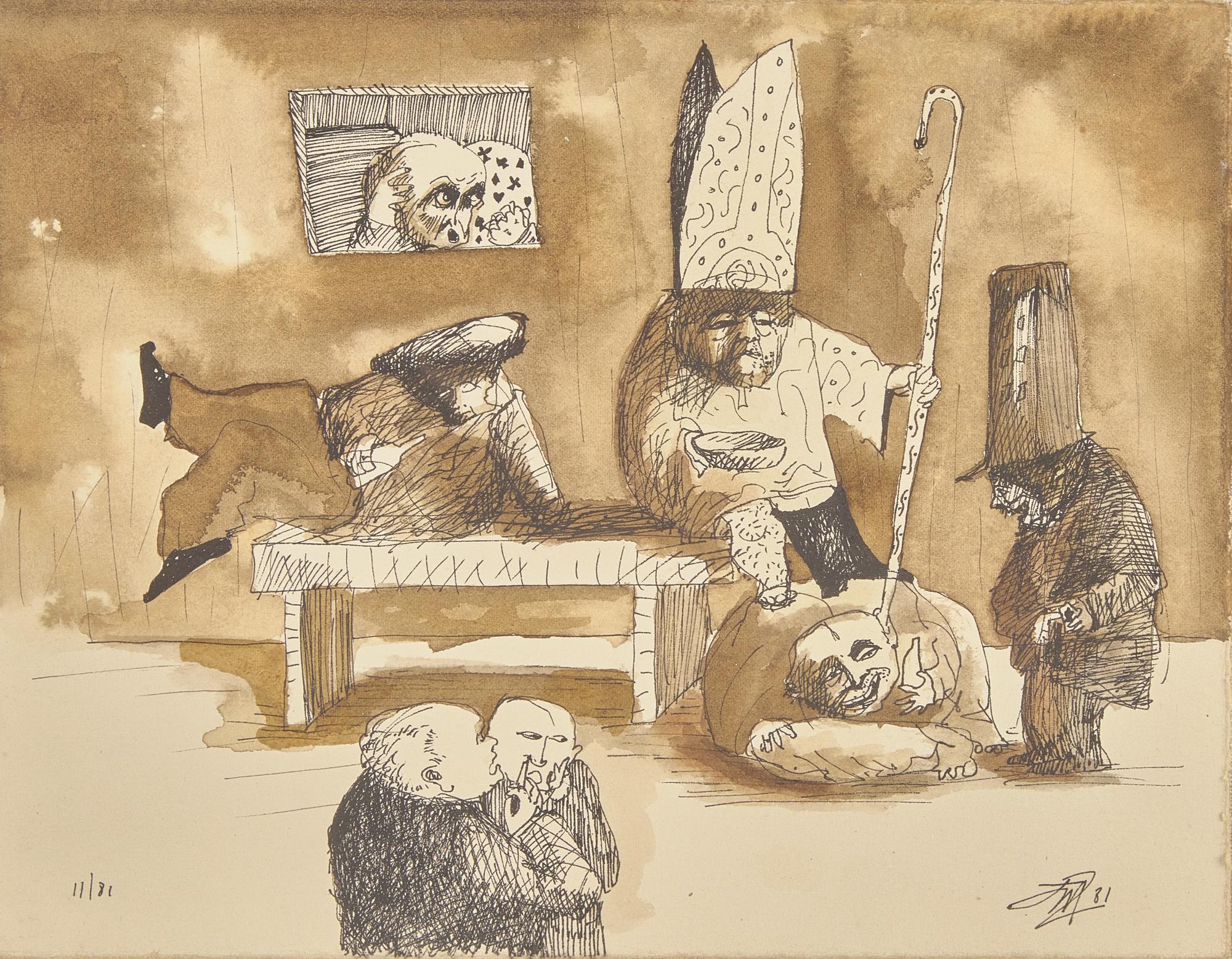 Jorge Zeno (Puerto Rican, b. 1956) — Interior with a Bishop, 1981