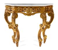 An Italian Baroque Style Giltwood Console Table Height 35 x width 43 1/2 x depth 16 1/2 inches. — 20TH CENTURY