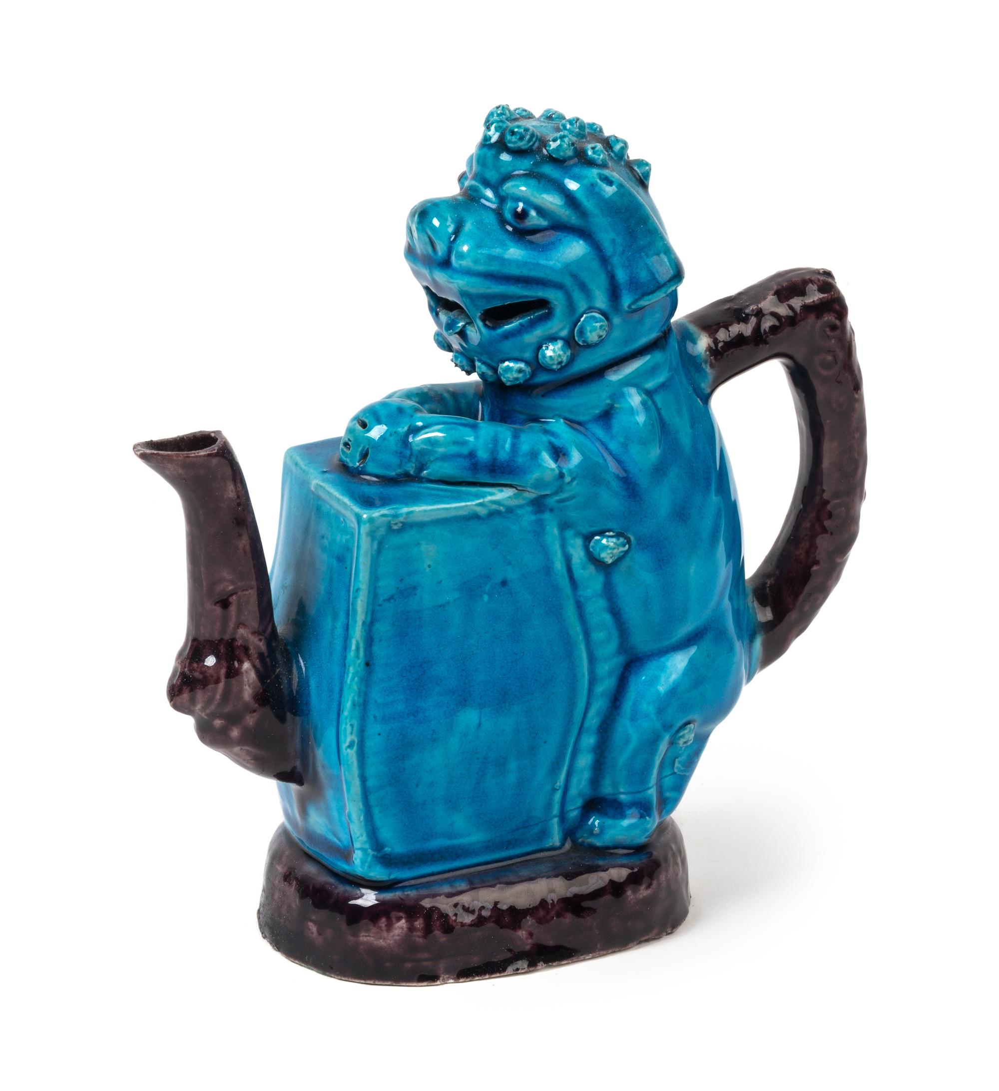 A Turquoise Glazed Porcelain Cadogan Teapot Height 7 1/4 inches. — REPUBLIC PERIOD