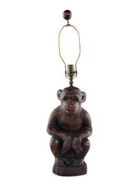 A Carved Wood Monkey-Form Table Lamp