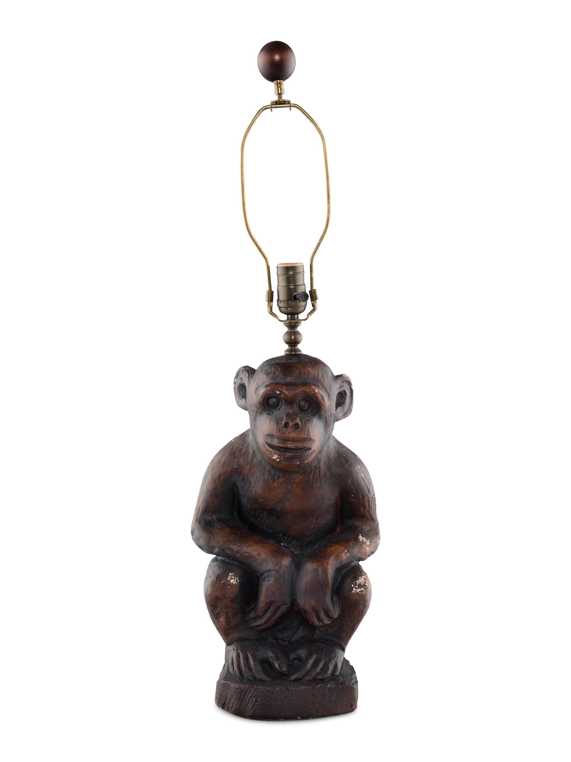 A Carved Wood Monkey-Form Table Lamp