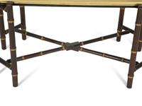 A Brass-Mounted Black and Gilt Lacquer Tray Top Table and Stand