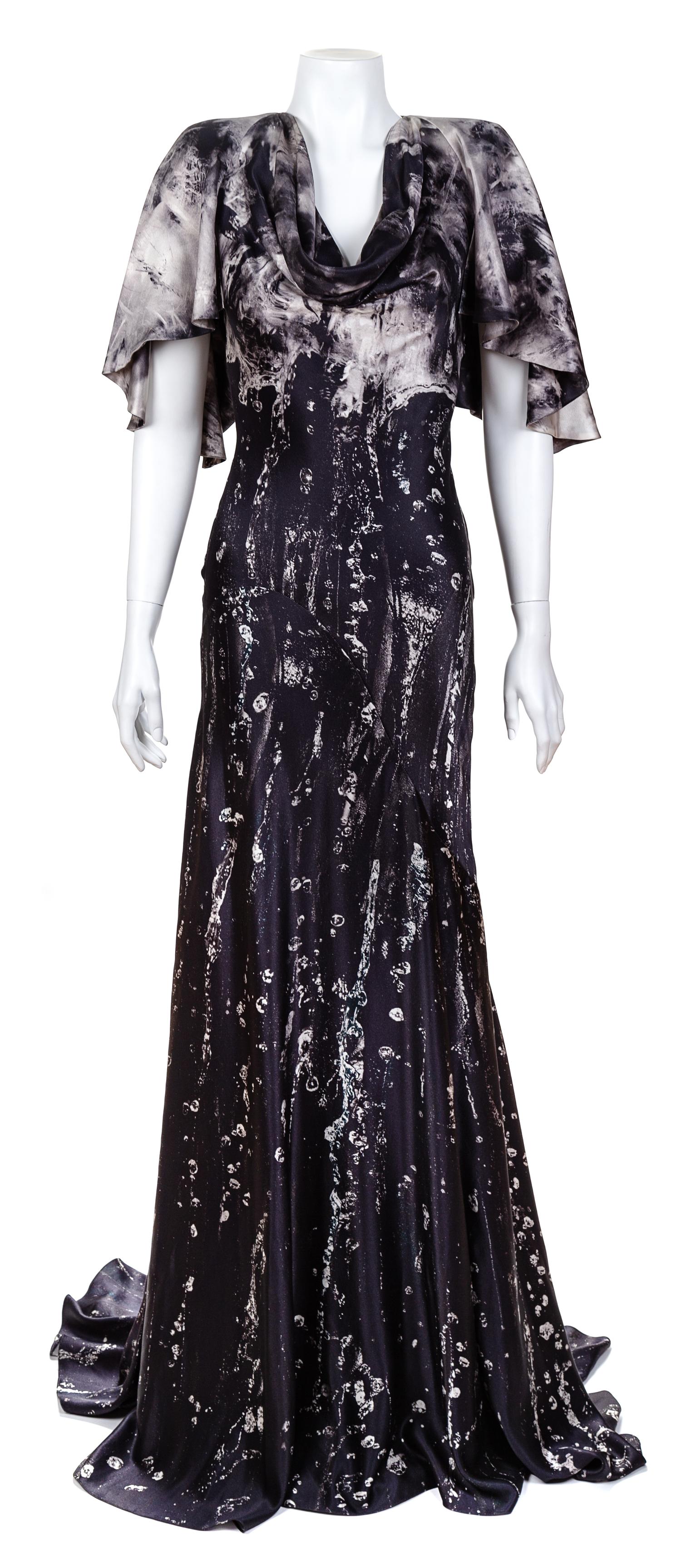 An Alexander McQueen Black and White Print Silk Gown, Size 38.