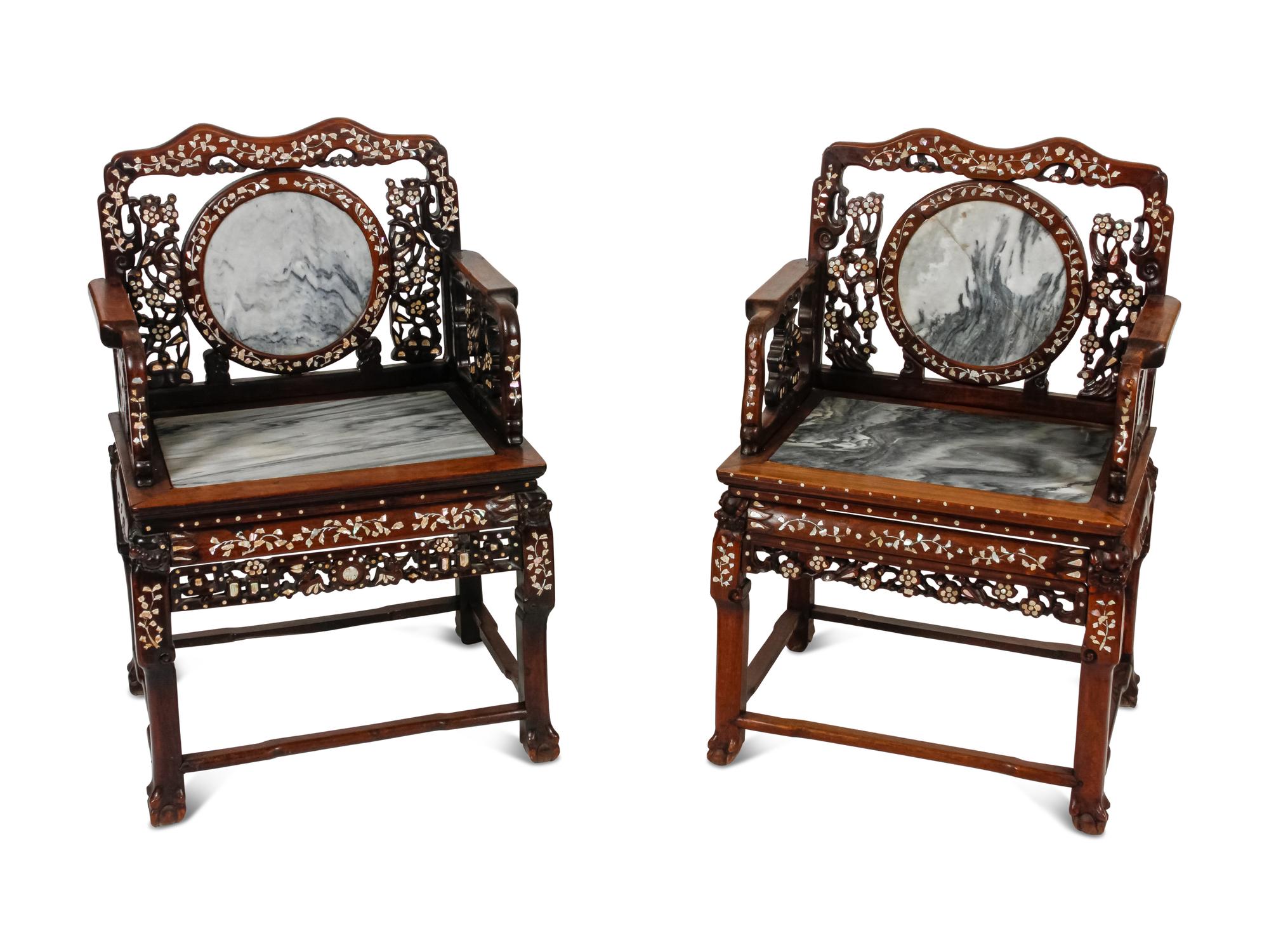 A Mother-of-Pearl Inlaid Rosewood Altar Table and Three Armchairs