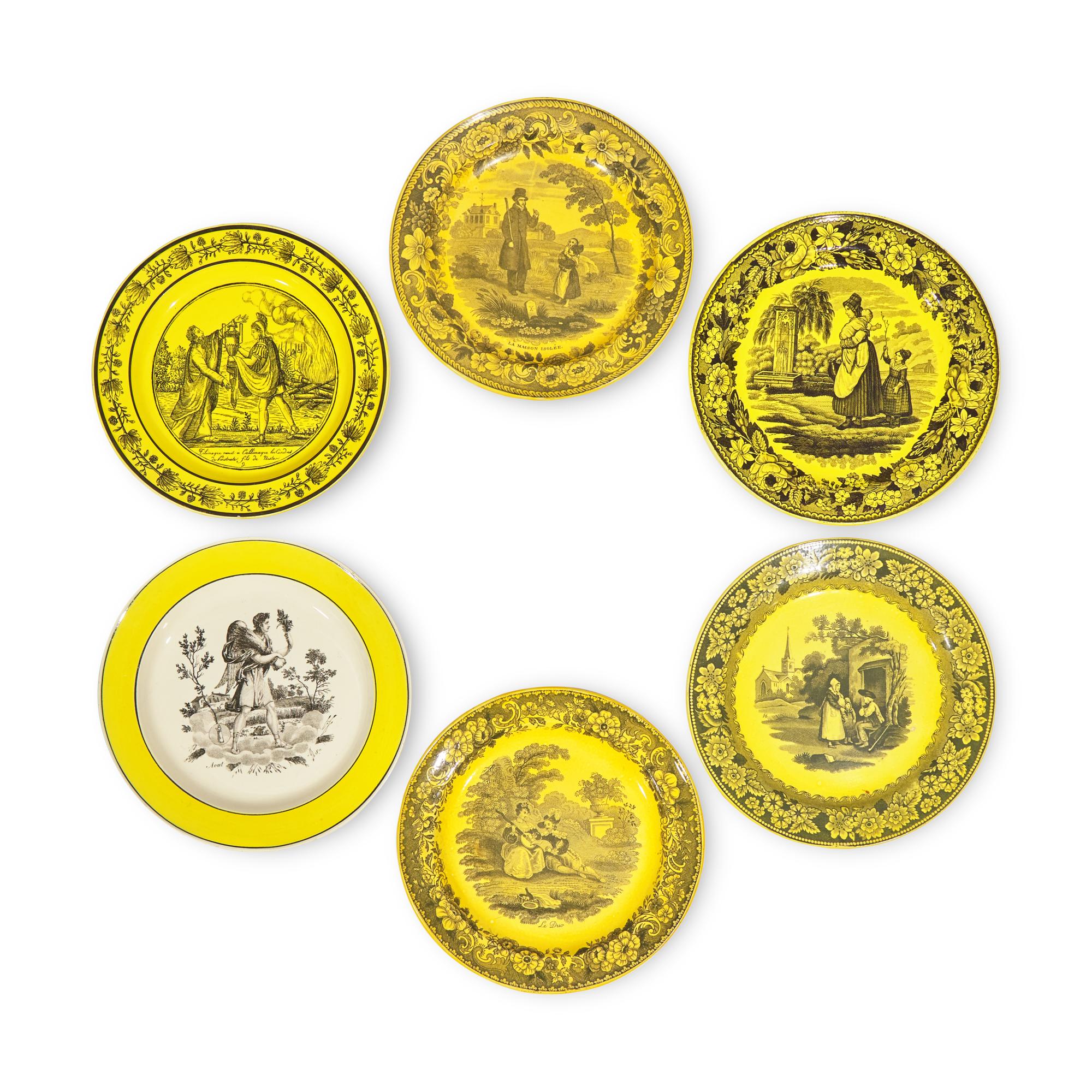 A Set of Five Creil-Montereau Faience Transferware Plates
