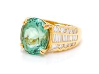 An 18 Karat Yellow Gold, Tourmaline and Diamond Ring,
