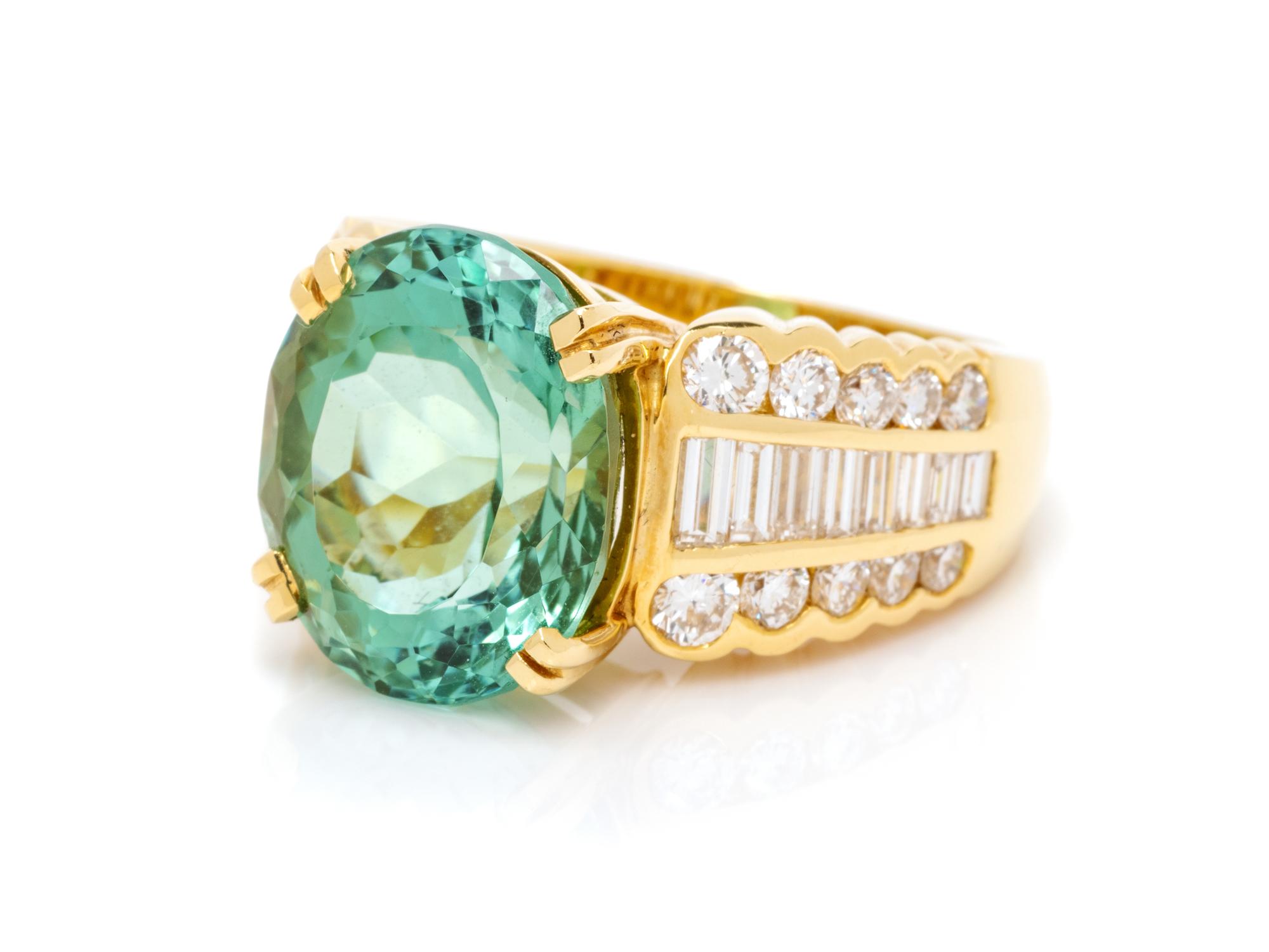 An 18 Karat Yellow Gold, Tourmaline and Diamond Ring,