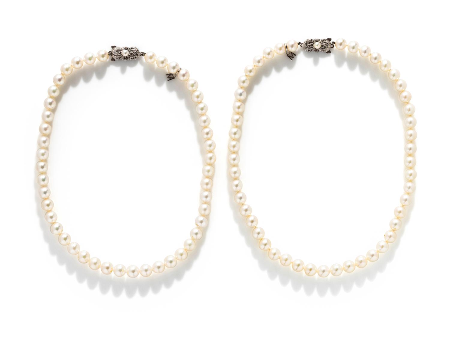 MIKIMOTO, PAIR OF CULTURED PEARL NECKLACES