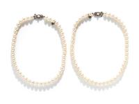 MIKIMOTO, PAIR OF CULTURED PEARL NECKLACES