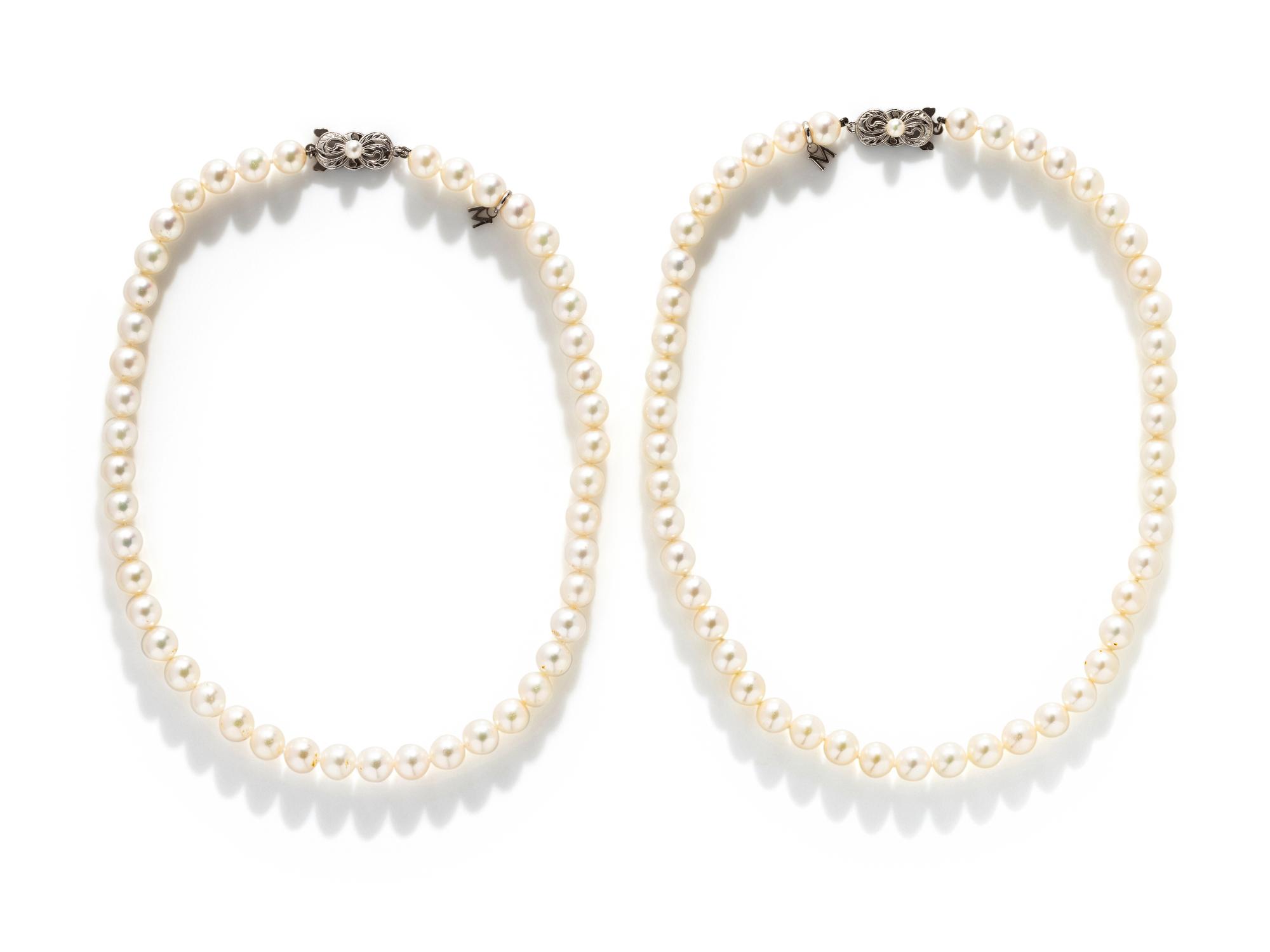MIKIMOTO, PAIR OF CULTURED PEARL NECKLACES