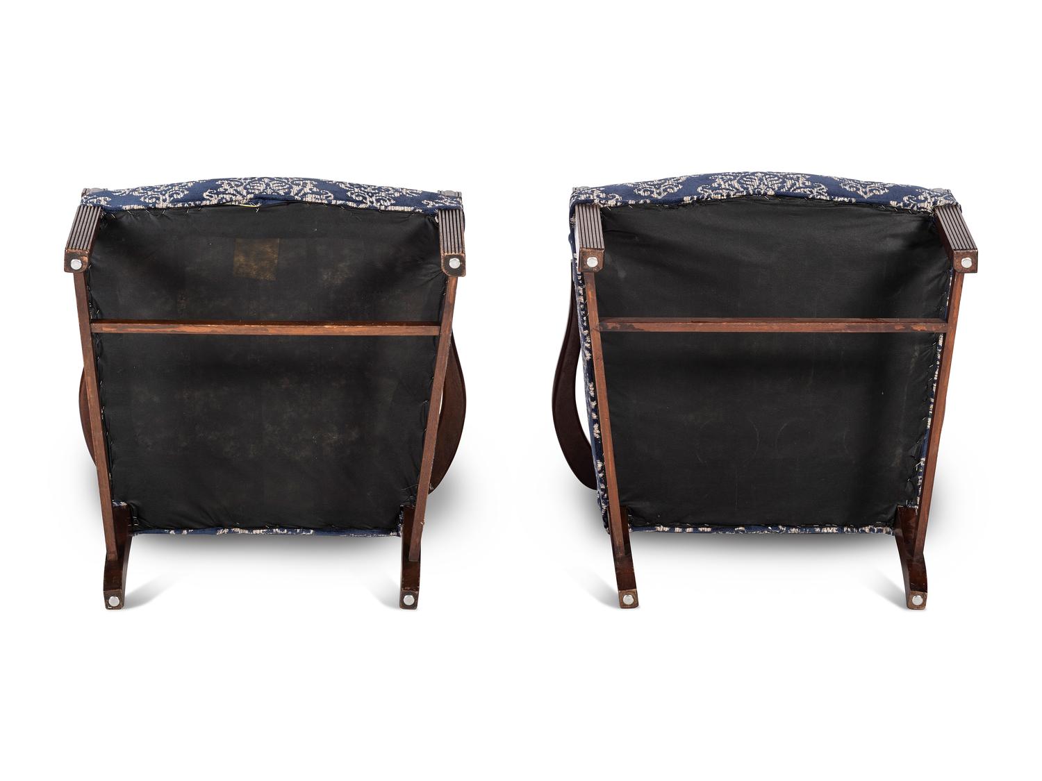 A Pair of George III Style Mahogany Upholstered Armchairs