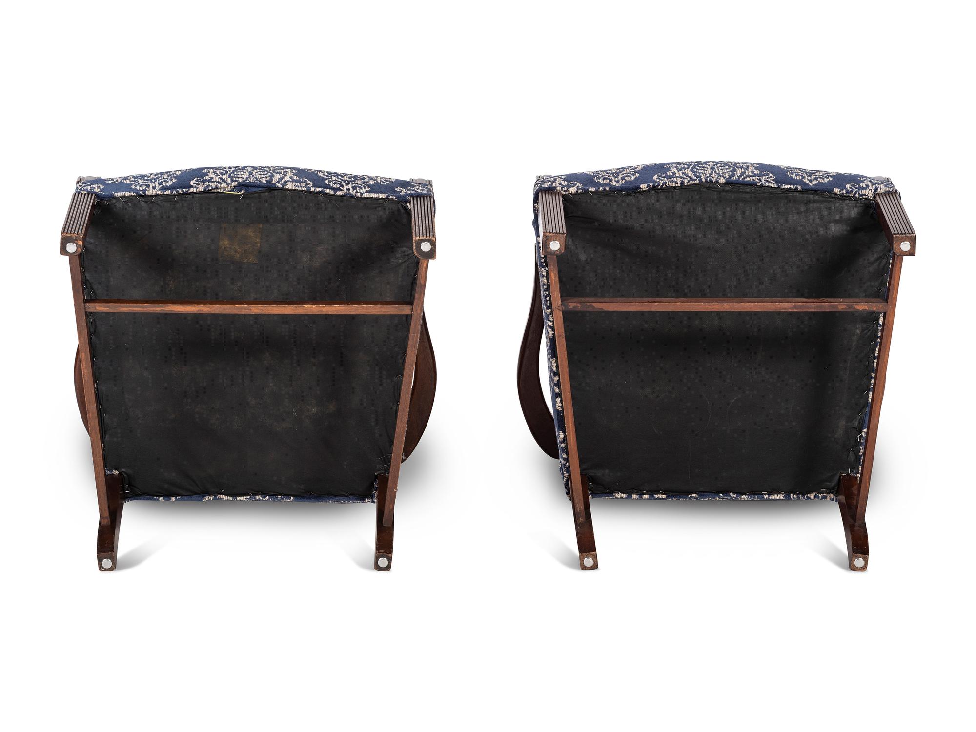 A Pair of George III Style Mahogany Upholstered Armchairs