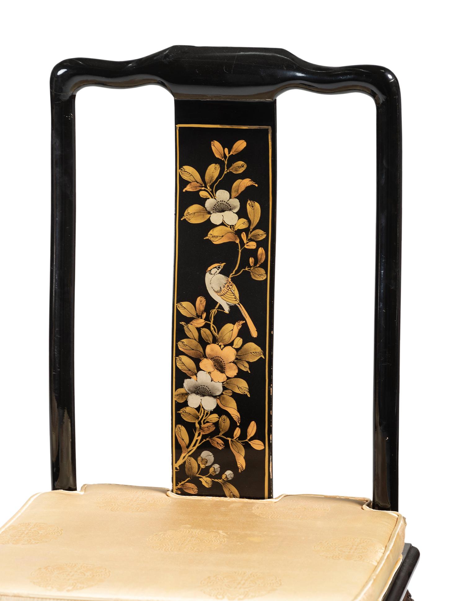 Eight Gilt and Black Lacquer Dining Chairs in the Chinese Taste
