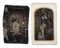 [EARLY PHOTOGRAPHY - TINTYPES]. A group of 5 tintypes with western, military, and patriotic themes.