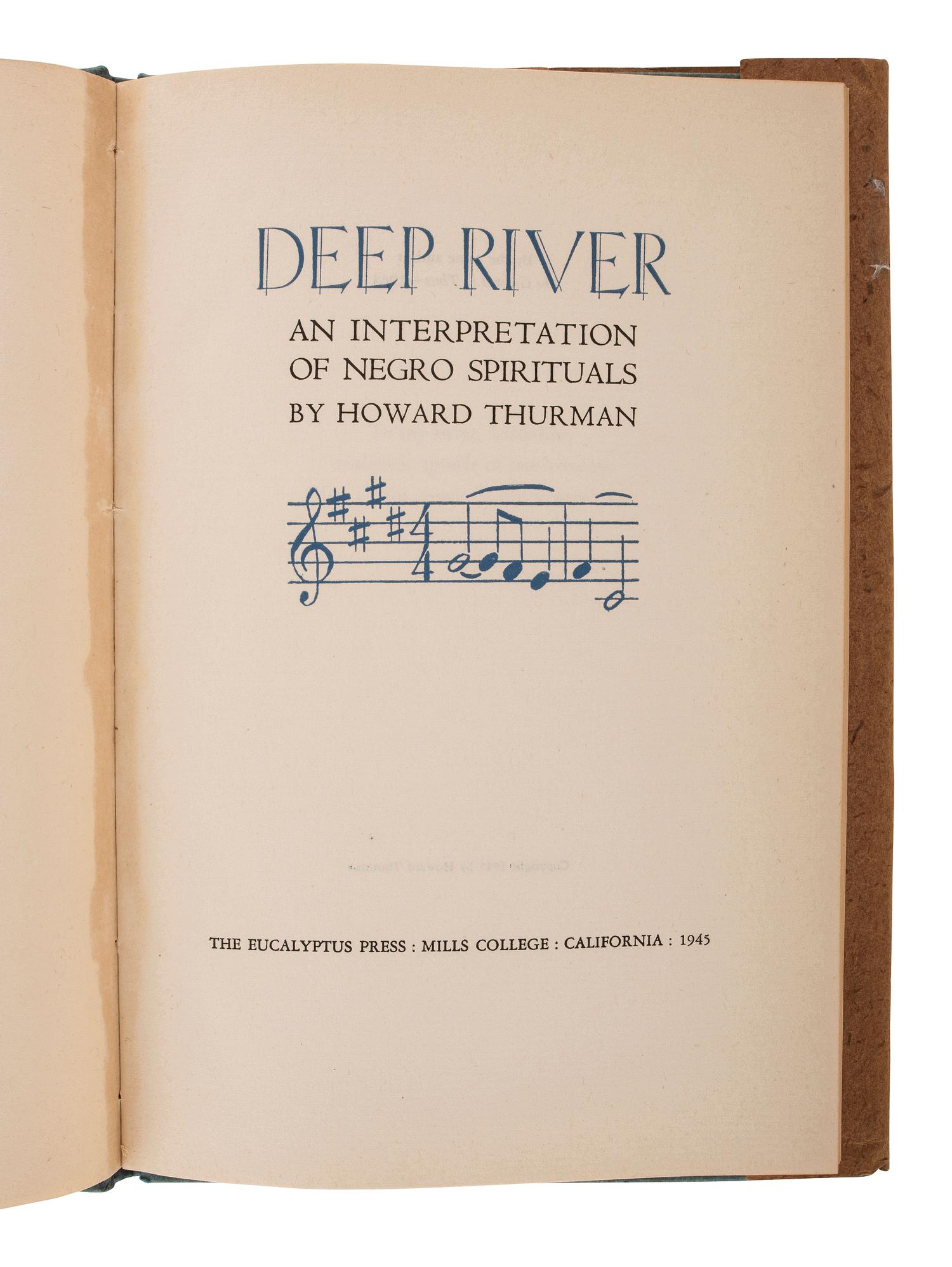 [MUSIC]. THURMAN, Howard. Deep River: An Interpretation of Negro Spirituals. Mills College, CA: The Eucalyptus Press, 1945.