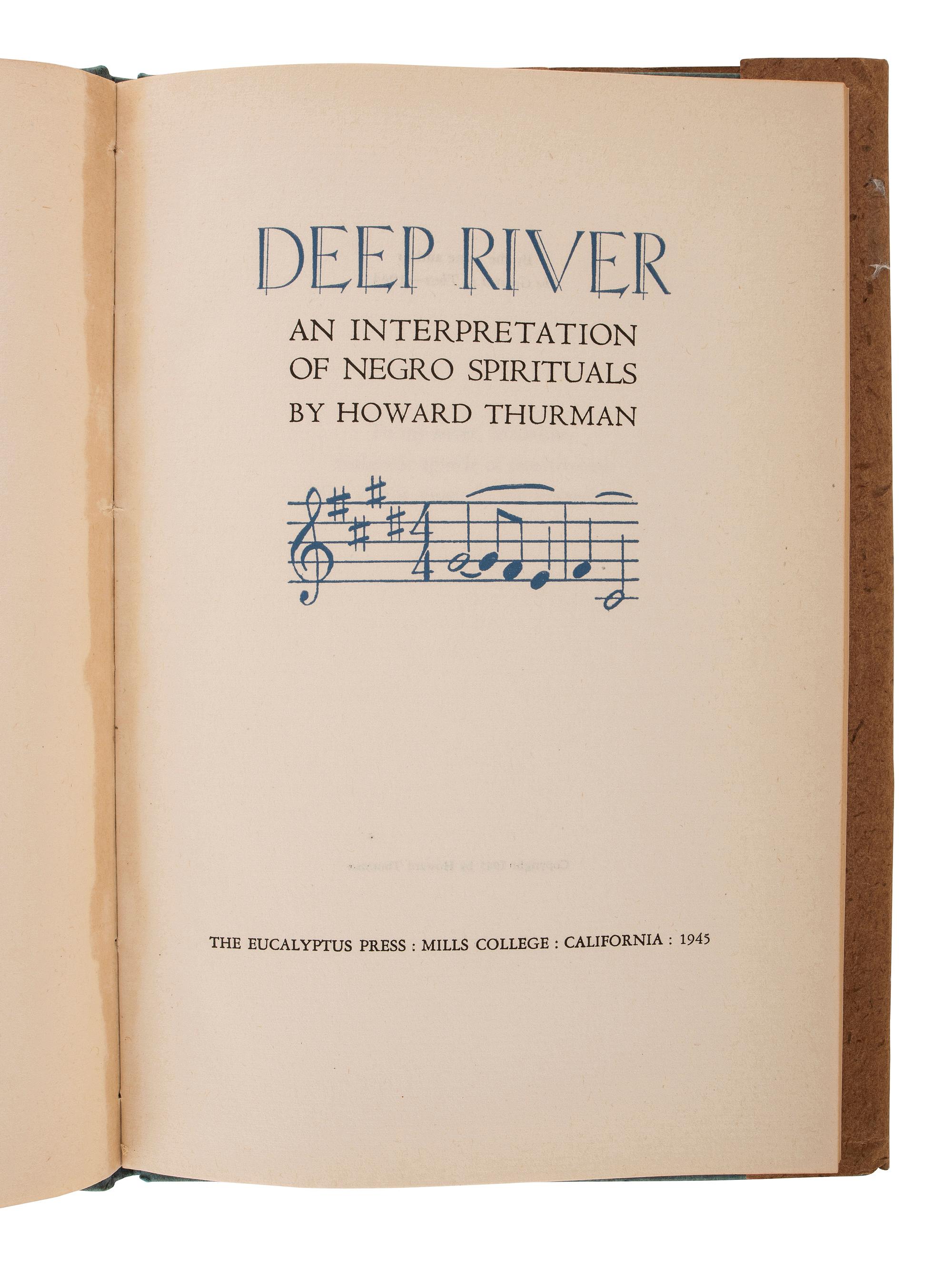 [MUSIC]. THURMAN, Howard. Deep River: An Interpretation of Negro Spirituals. Mills College, CA: The Eucalyptus Press, 1945.