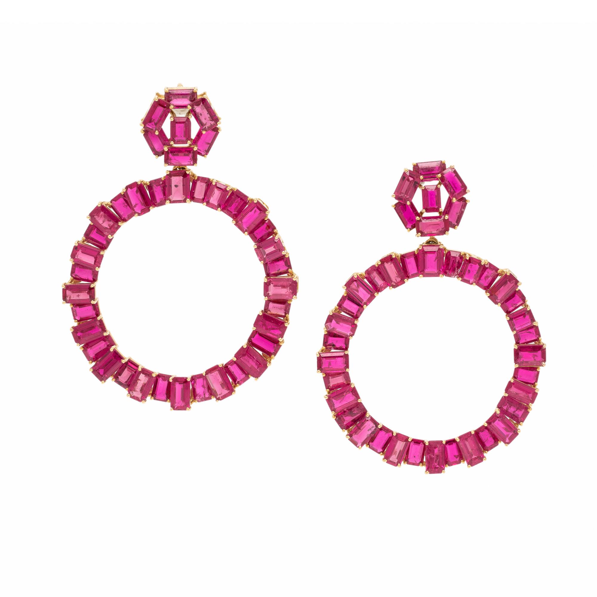 Goshwara, Pink Sapphire and Yellow Gold Earrings