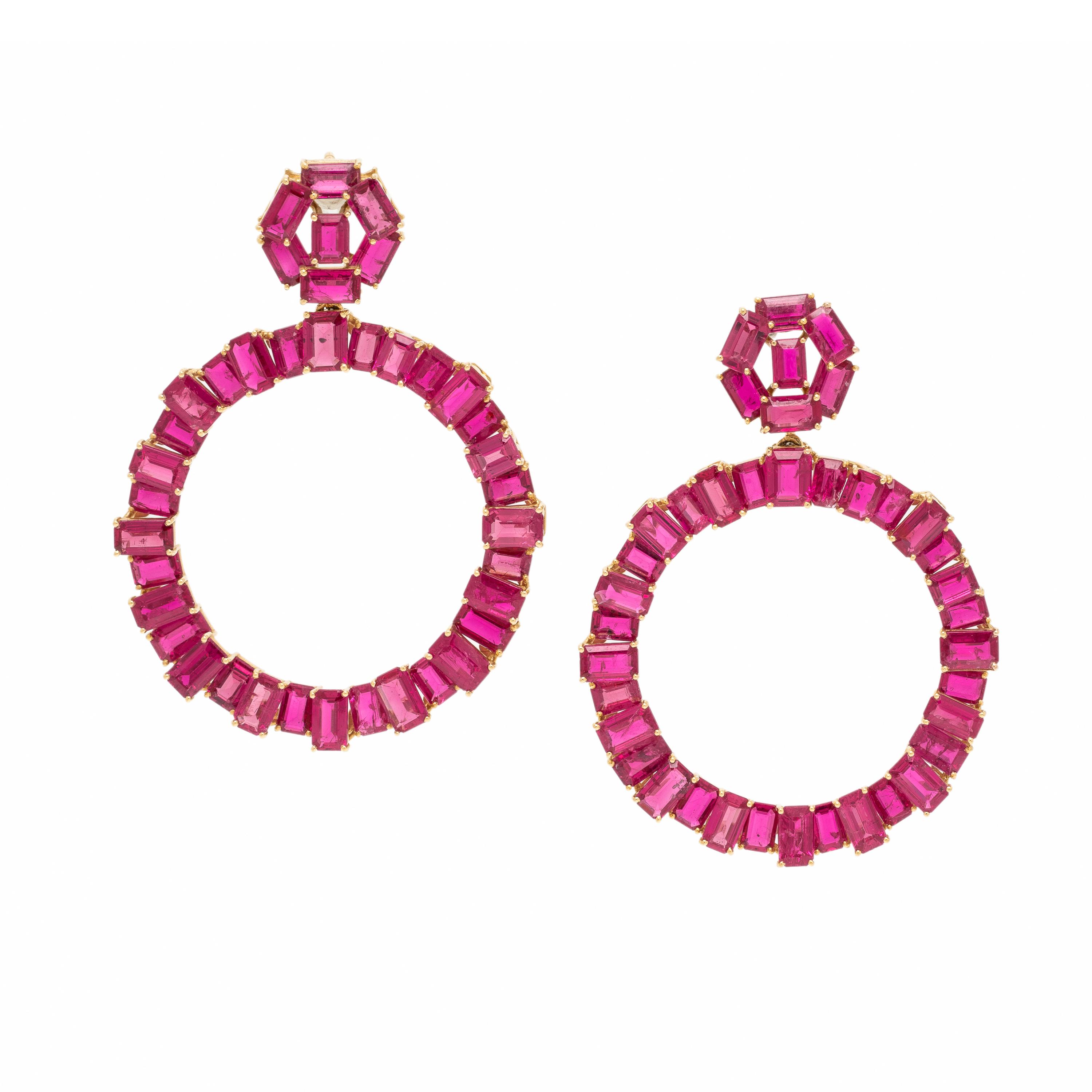 Goshwara, Pink Sapphire and Yellow Gold Earrings