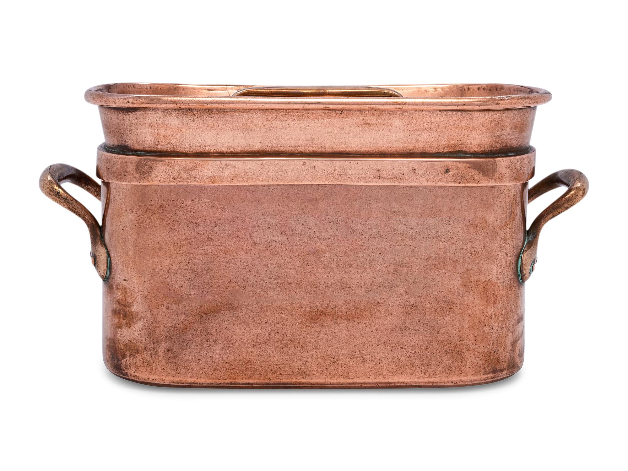 A French Copper Daubière with Brass Handles