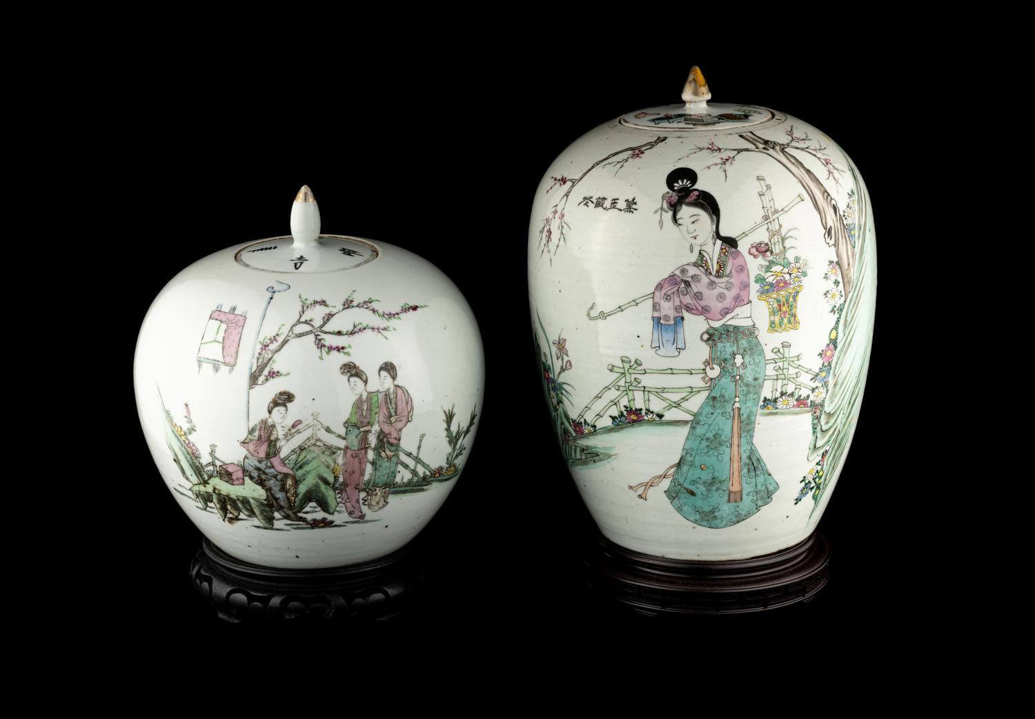 Two Chinese Famille Rose Porcelain 'Ladies' Vessels