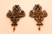 A Pair of Chinese Carved Wood Wall Mounts Height overall 15 inches.