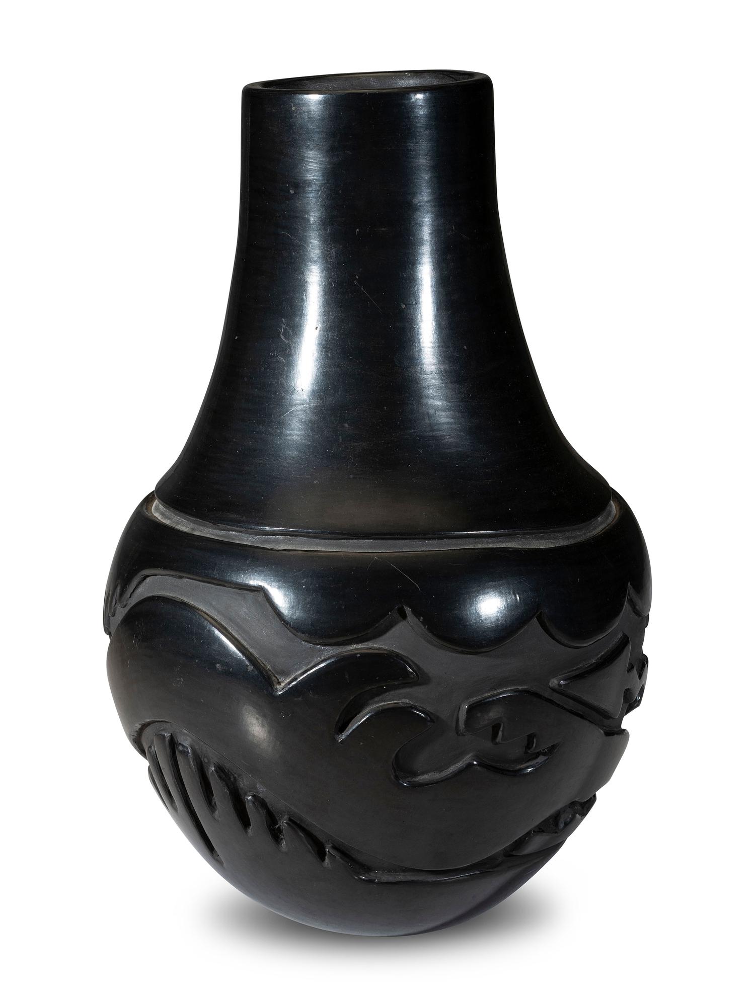 Carved Blackware Pottery Jar, with Avanyu