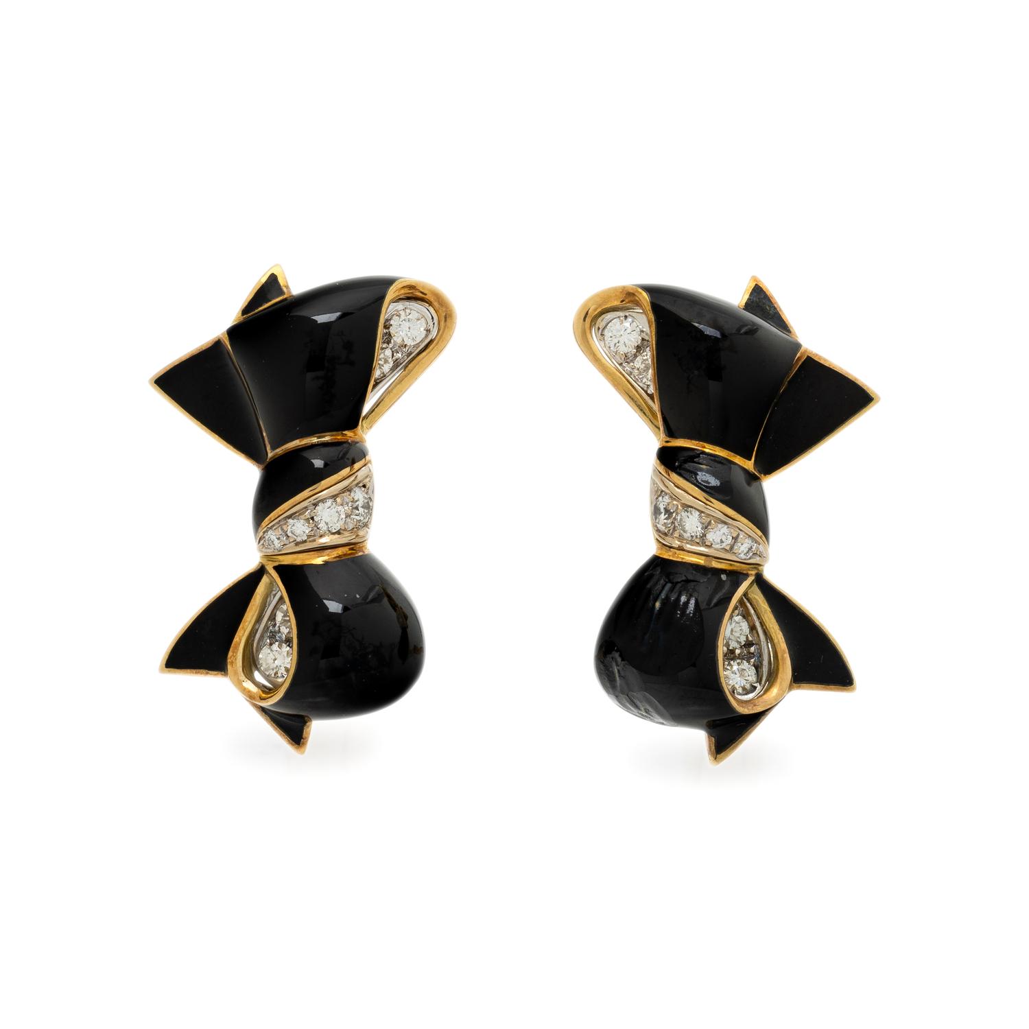 VERDURA, DIAMOND AND ENAMEL BOW EARRINGS