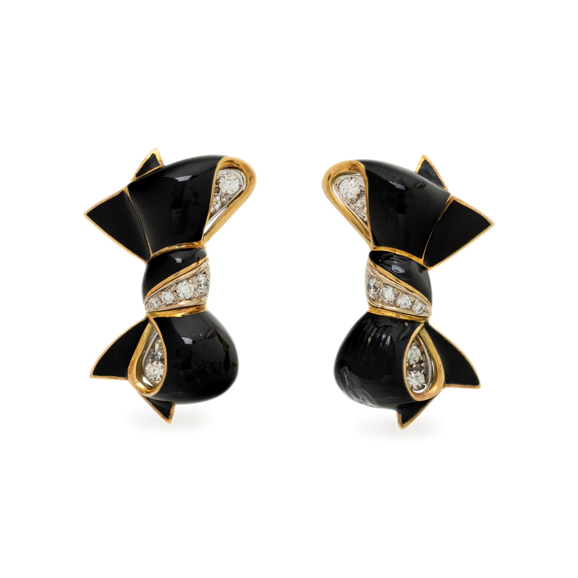 VERDURA, DIAMOND AND ENAMEL BOW EARRINGS