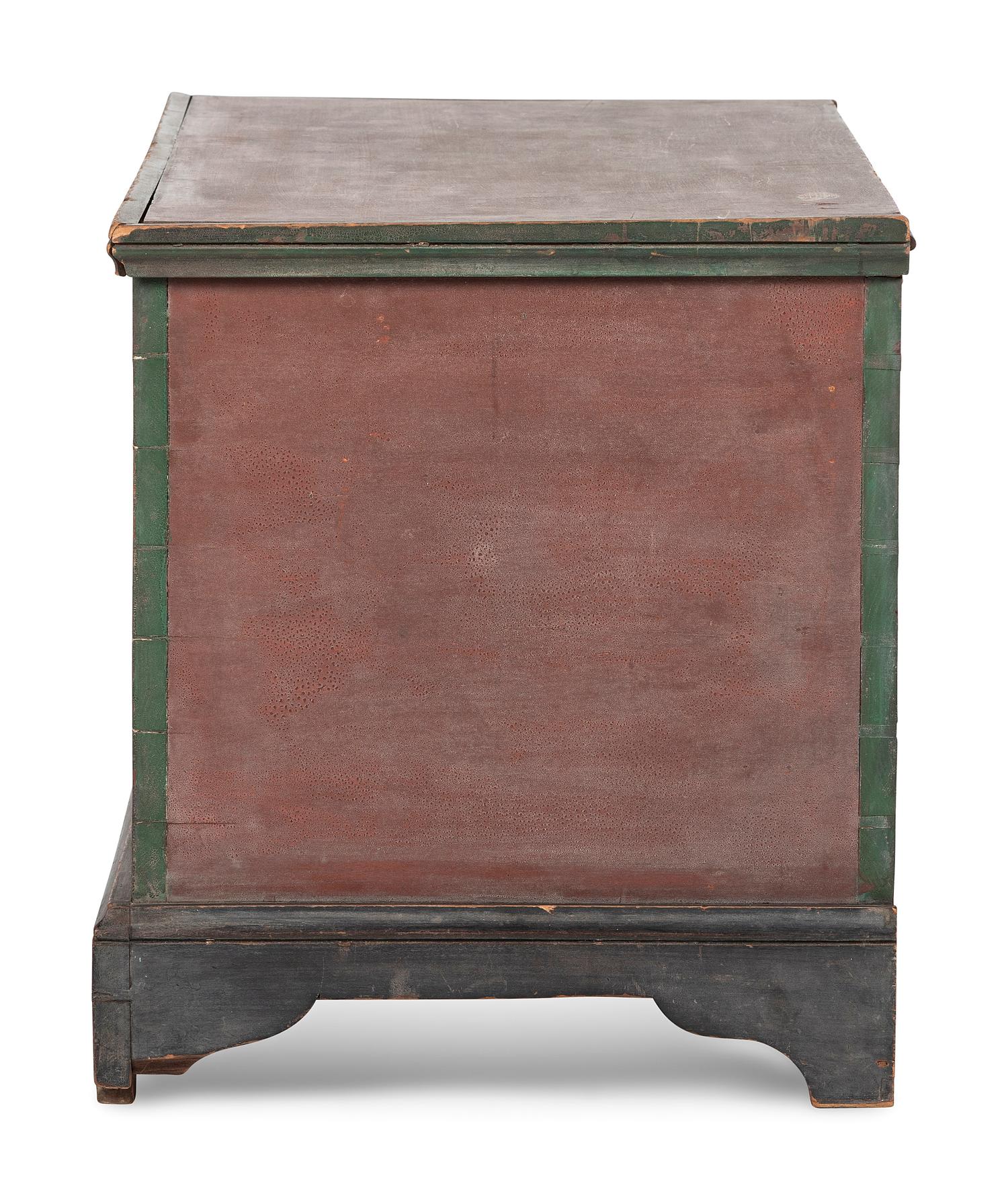 An Ohio Mennonite Red and Green Painted Stencil-Decorated Poplar Blanket Chest