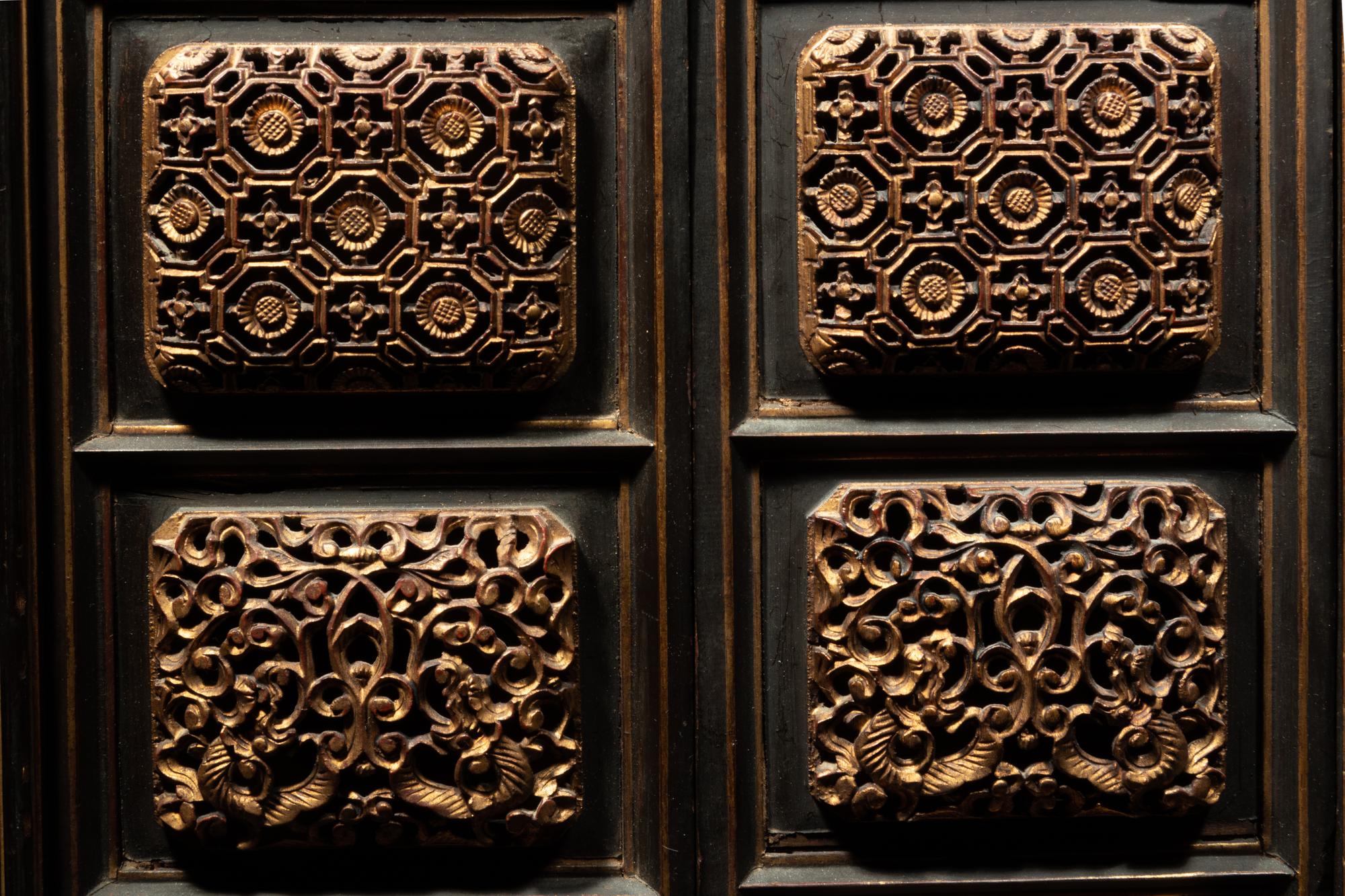 A Chinese Gilt and Red Lacquered Wood Shrine