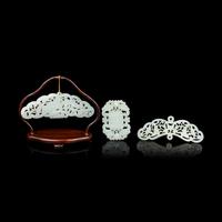 Three Chinese White Jade Openwork Pendants, Qing Dynasty 清 鏤雕白玉牌三枚