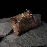 Early Navajo Ingot and Turquoise Ketoh, with Carved Design on Leather Band