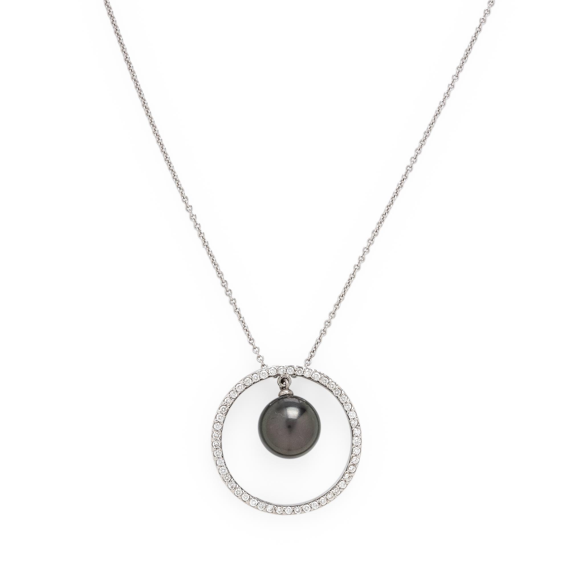 Cultured Pearl, Diamond, and White Gold Pendant Necklace