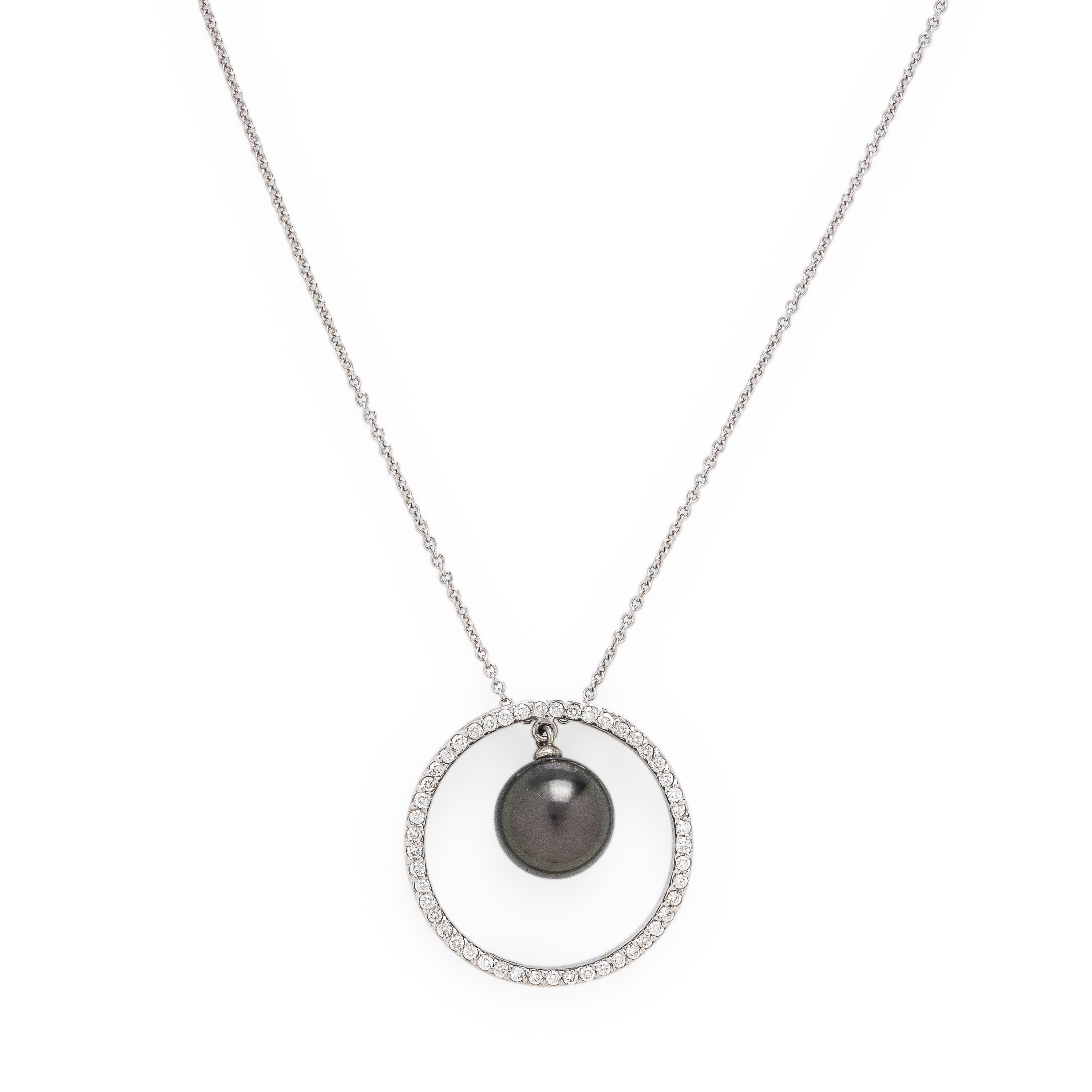 Cultured Pearl, Diamond, and White Gold Pendant Necklace