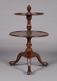 An English Mahogany Two-Tiered Dumb Waiter, Height 38 inches.