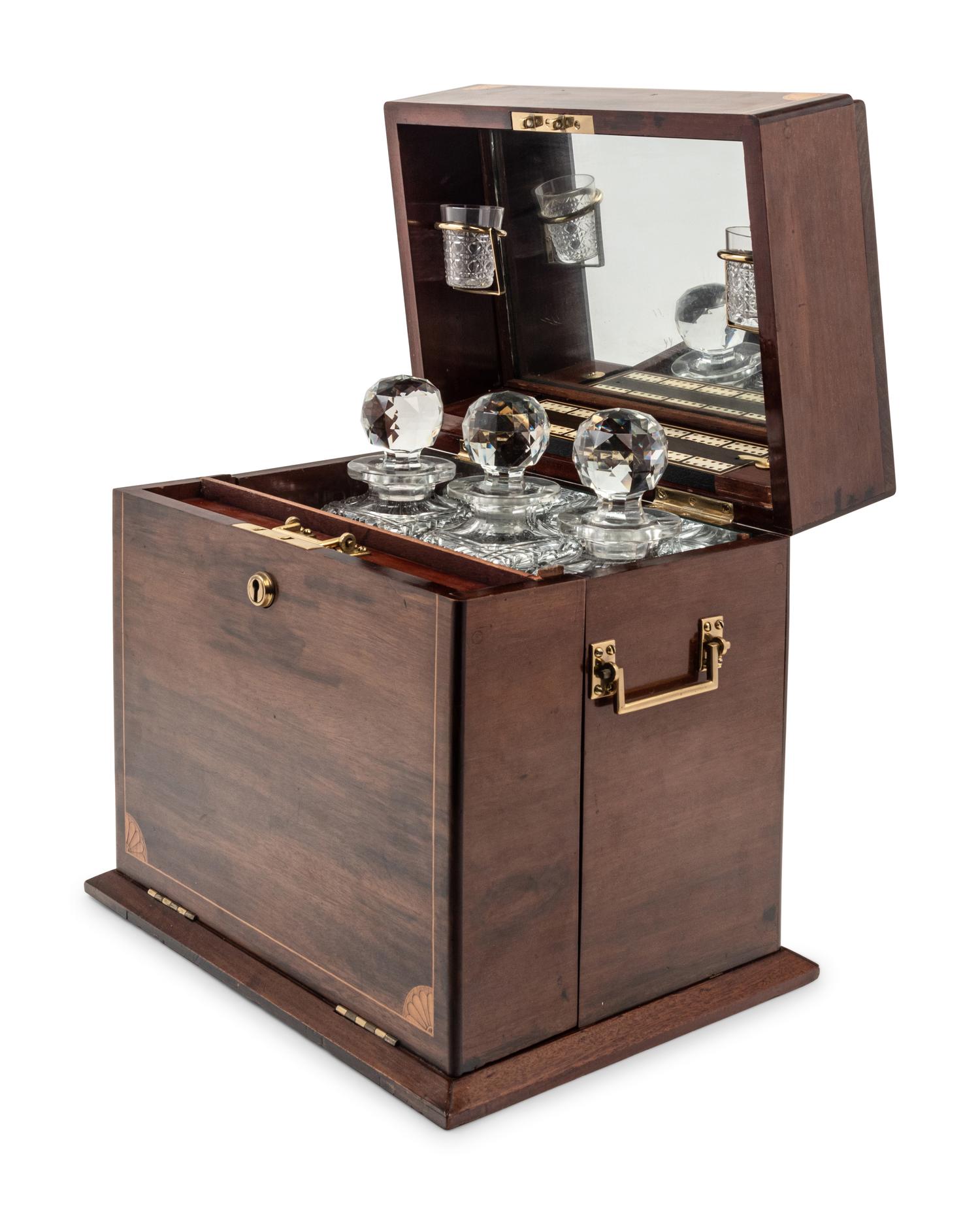 An Edwardian Inlaid Mahogany Tantalus