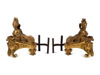 A Pair of French Gilt Bronze Sphinx-Form Chenets