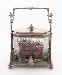 An English Silver-plate and Cut Glass Biscuit Barrel Width 7 1/2 inches. — 19TH CENTURY